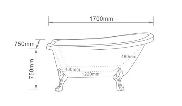clawfoot tub dimensions