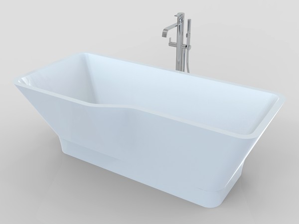 P shaped freestanding bath