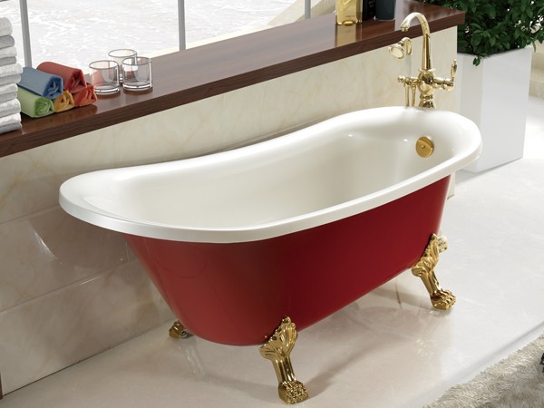 1800mm acrylic slipper clawfoot tub in red color