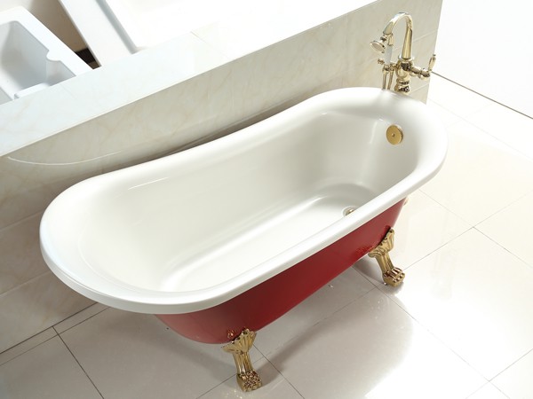 1800mm acrylic slipper clawfoot tub in red color from side view