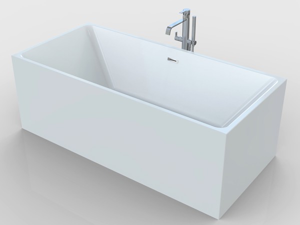 Square freestanding bath with freestanding tub faucet