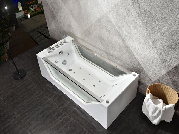 Indoor Spa Two People Massage Tub， Clear Freestanding Full Glass Whirlpool Bathtub