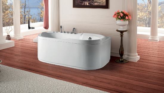 Modern freestanding soft tub in bathroom